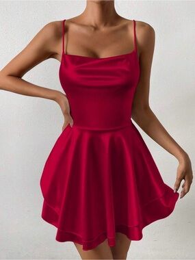Red Spaghetti-Strap Party Dress